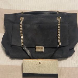 Lovingly used, black suede Kate Spade purse and wallet.